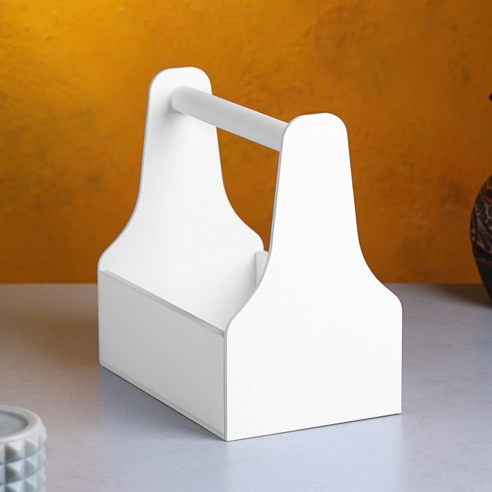 Кашпо деревянное 20&times;12.5&times;20 см Стелла Моно, с ручкой, белый Дарим Красиво