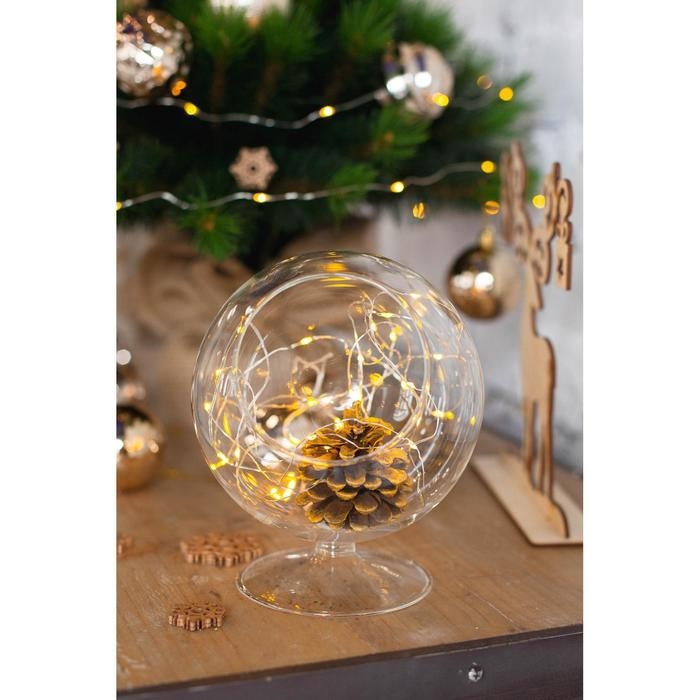 Гирлянда «Нить» 5 м роса, IP20, серебристая нить, 50 LED, батарейки CR2032х2 (в комплекте), свечение тёплое белое Гирлянда «Нить» 5 м роса, IP20, серебристая нить, 50 LED, батарейки CR2032х2 (в комплекте), свечение тёплое белое