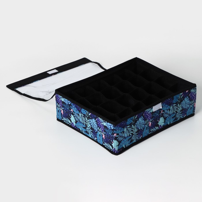 Органайзер для хранения белья с крышкой Доляна &laquo;Тропики&raquo;, 24 ячеек, 38&times;30&times;12 см, цвет синий