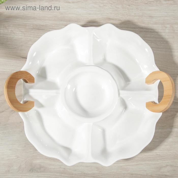 Менажница керамическая 4 секции «Эстет», 34×30×5 см, соусник Менажница керамическая 4 секции «Эстет», 34×30×5 см, соусник