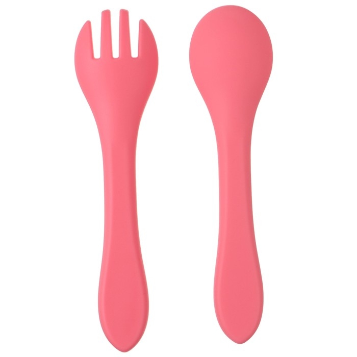 Набор детский столовых приборов, вилка и ложка Крошка Я, (силикон), розовый Набор детский столовых приборов, вилка и ложка Крошка Я, (силикон), розовый