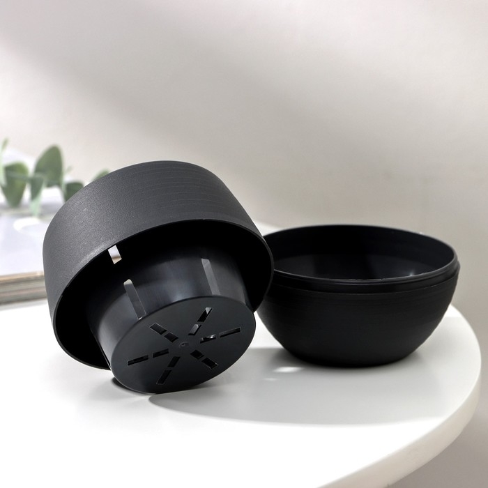 Горшок для цветов с поддоном &laquo;Япония&raquo;, 125 мл, d=8 см, h=6,5 см, цвет графитовый