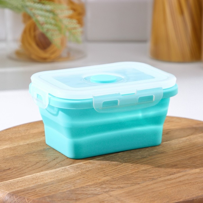 Контейнер складной с крышкой Доляна &laquo;Коста&raquo;, 400 мл, 12,5&times;9&times;6,4 см, цвет бирюзовый
