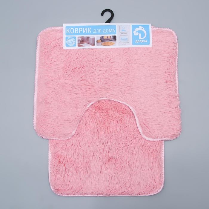 Набор ковриков для ванной и туалета Доляна «Пушистик», 2 шт, 38×40, 40×60 см, цвет розовый Набор ковриков для ванной и туалета Доляна «Пушистик», 2 шт, 38×40, 40×60 см, цвет розовый