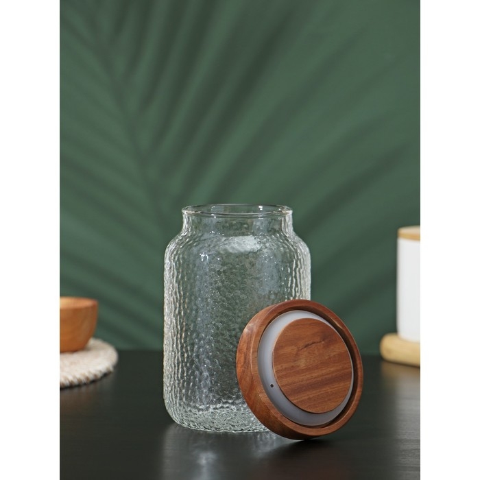 Банка стеклянная для сыпучих продуктов с деревянной крышкой &laquo;Винни&raquo;, 750 мл, 9&times;15 см