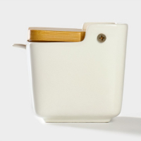 Банка для хранения сыпучих продуктов с ложкой BellaTenero, 280 мл, 9&times;9,5 см, с бамбуковой крышкой, фарфоровая, цвет белый