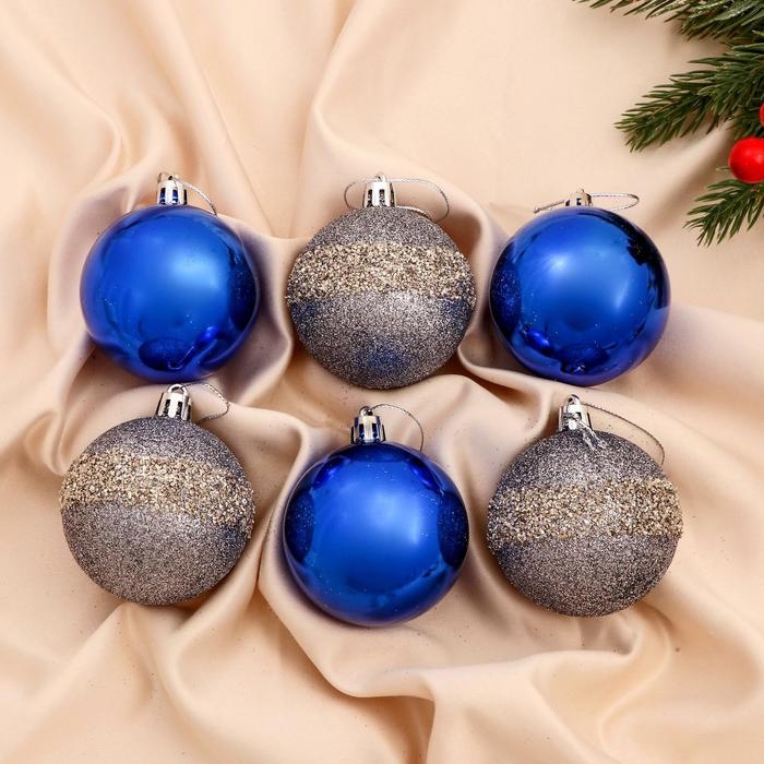 Набор шаров пластик d-6 см, 6 шт Набор шаров пластик d-6 см, 6 шт "Дорофея полосы блеск" микс