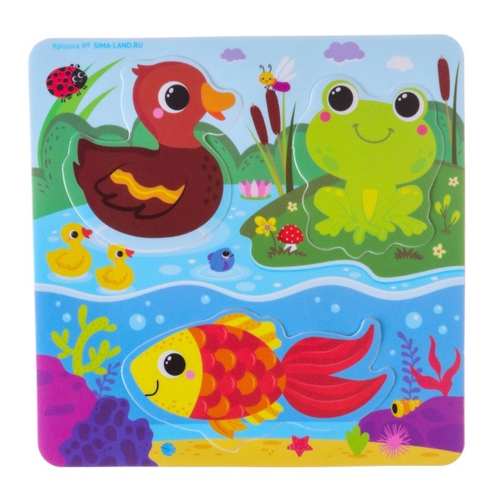 Набор игрушек для ванны Набор игрушек для ванны "На пруду" + сачок + 3 пвх игрушки, Крошка Я