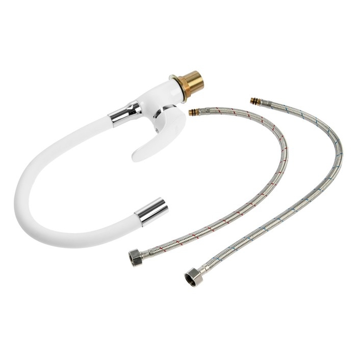 Смеситель для кухни ZEIN Z5973, гибкий силиконовый излив, картридж 40 мм, латунь, белый Смеситель для кухни ZEIN Z5973, гибкий силиконовый излив, картридж 40 мм, латунь, белый