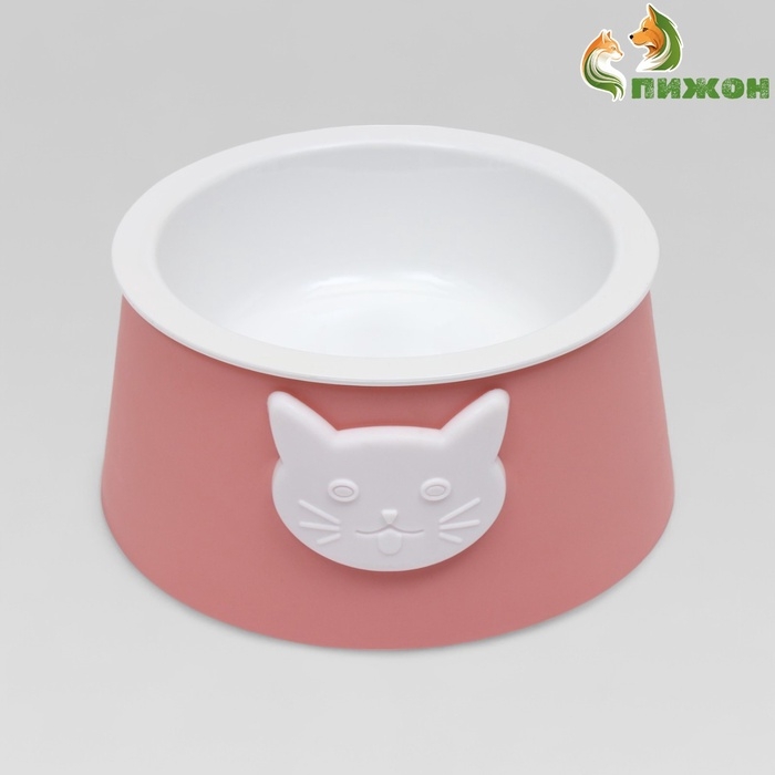 Миска для кошек 2 в 1 "Киса", пластиковая, 14 х 8 см, розовая