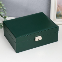 Шкатулка кожзам для украшений "Тёмно-зелёная матовая" 9х23х17 см Шкатулка кожзам для украшений "Тёмно-зелёная матовая" 9х23х17 см