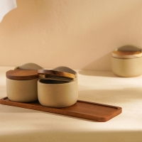 Набор банок керамических для сыпучих продуктов на подставке SL Home &laquo;Стоун форест&raquo;, 4 предмета: 3 банки 350 мл, подставка 34&times;10 см