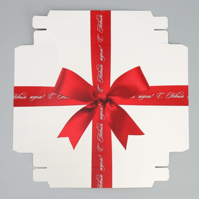 Коробка новогодняя складная &laquo;С Новым годом!&raquo;, бант, 26 х 26 х 8 см, Новый год