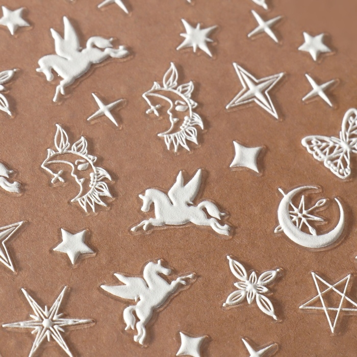 Наклейки для ногтей «Волшебство пегаса», объёмные, цвет белый Наклейки для ногтей «Волшебство пегаса», объёмные, цвет белый