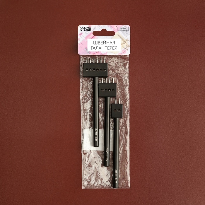 Набор строчных круглых пробойников для кожи, шаг = 5 мм, 3 шт, цвет чёрный