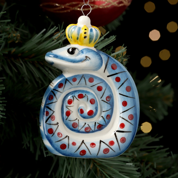 Ёлочный фарфоровая игрушка "Змей", крепление петля, 9 см