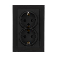 Розетка двухместная TOT Matte Glass, 16 А, скрытая, с з/к, стекло, черная