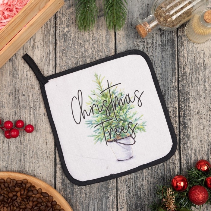 Прихватка &laquo;Christmas trees&raquo; 19х19 см, саржа, 100% хлопок, ватин 250 г/м2
