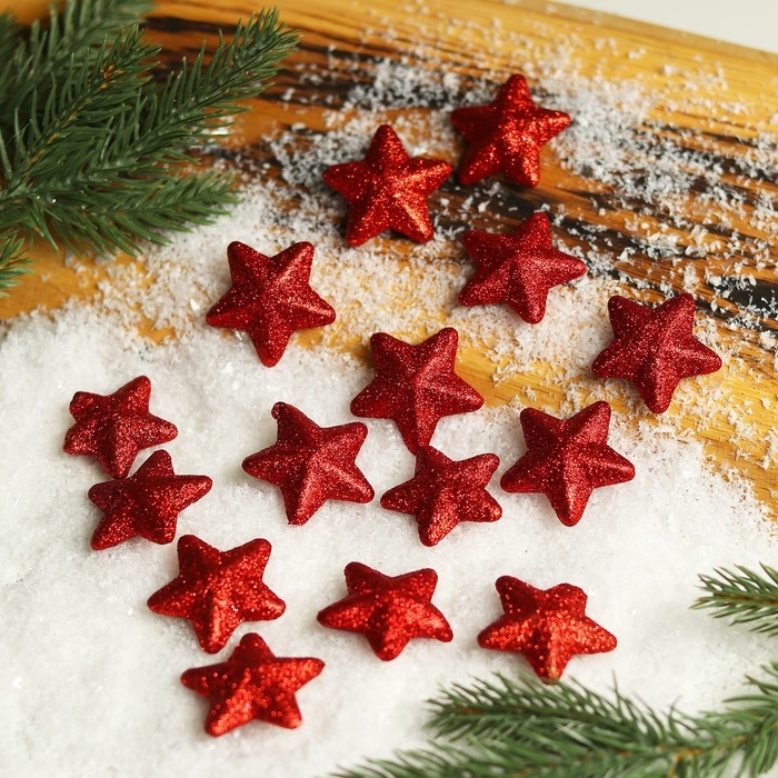 Фигурка для поделок и декора &laquo;Звезда&raquo;, набор 15 шт, размер 1 шт: 3,5&times;3,5&times;2 см, цвет красный