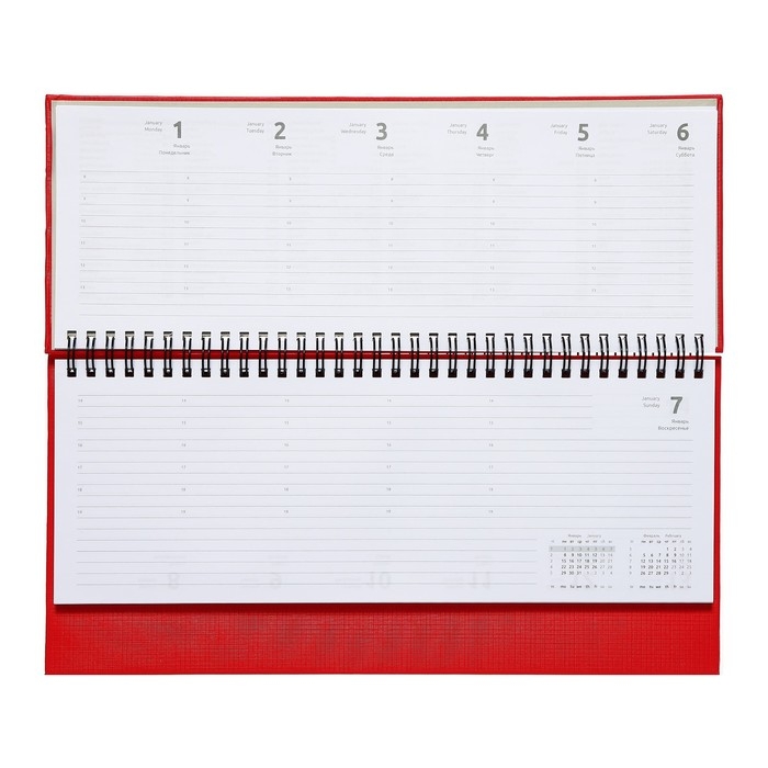 Планинг датированный 2024 года, 294 х 142 мм, 64 листа, на гребне, Attomex.Lancaster, твёрдая обложка балакрон, блок 70 г/м2, красный