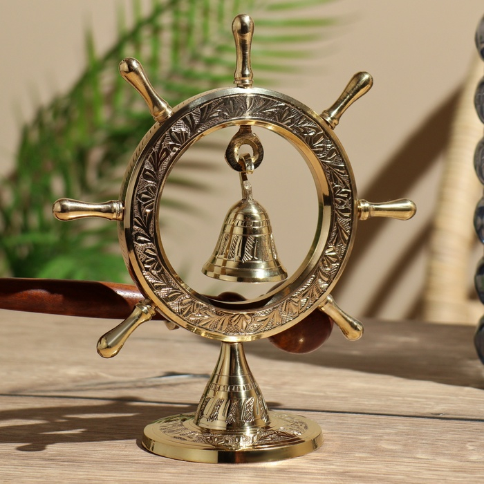 Гонг резной "Штурвал" двухсторонний, с деревянной ручкой 19х7,5х17,5 см