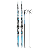 Комплект лыжный: пластиковые лыжи 170 см без насечек, стеклопластиковые палки 130 см, крепления NN75 мм