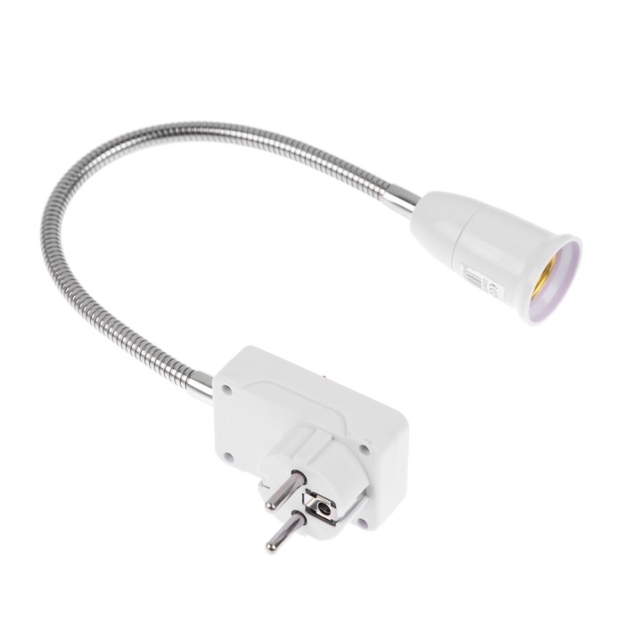 Переходник Ecola, вилка-патрон, E27, 300 х 40 мм, c выключателем, гибкий, белый