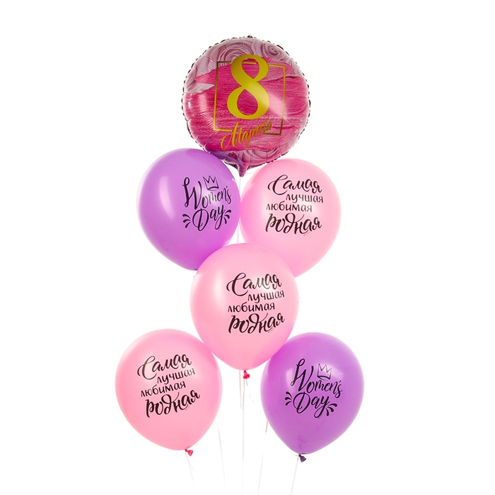 Набор воздушных шаров &laquo;8 Марта&raquo;, фольга, латекс, 6 шт.