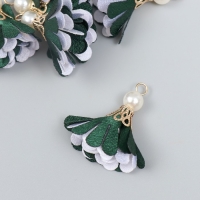 Декор текстиль "Цветок 2 цвета с жемчужиной. Хвойный и белый" набор 6 шт 3 см Декор текстиль "Цветок 2 цвета с жемчужиной. Хвойный и белый" набор 6 шт 3 см