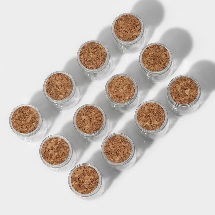 Набор стеклянных баночек для сыпучих продуктов с пробковой крышкой Доляна &laquo;Парфе&raquo;, 100 мл, 5,7&times;7 см, 12 шт