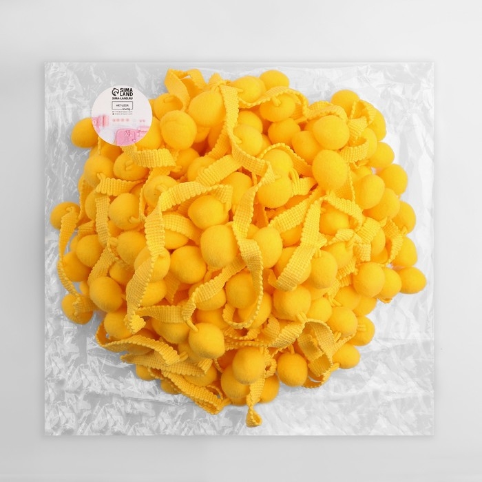 Тесьма декоративная с помпонами, 35 &plusmn; 5 мм, 9,1 &plusmn; 0,5 м, цвет жёлтый