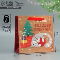 Пакет подарочный новогодний крафтовый квадратный &laquo;Подарочек&raquo;, 22 х 22 х 11 см, Новый год