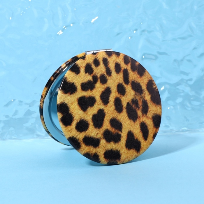Зеркало складное &laquo;ANIMAL&raquo;, d = 7 см, с увеличением, искусственная кожа, цвет &laquo;леопард&raquo;