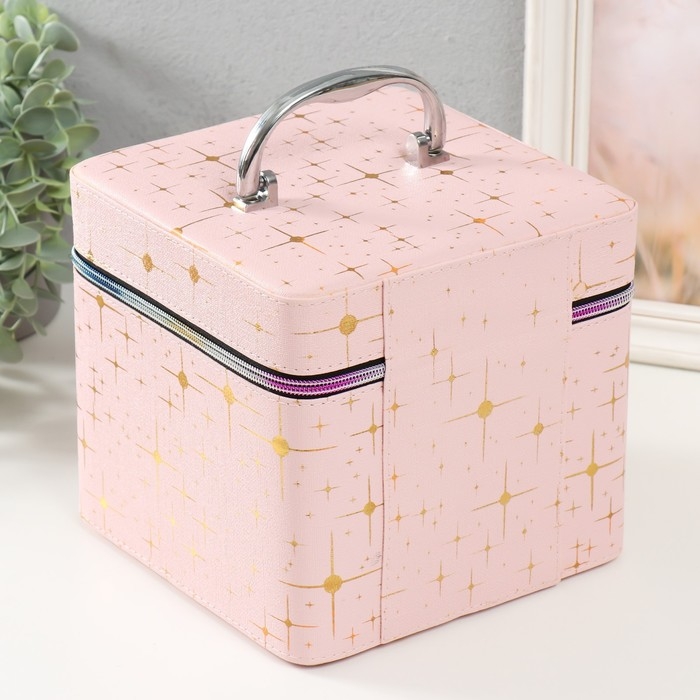 Шкатулка кожзам с зеркалом "Вспышка беж" н-р 3 шт 16,5х16,5х14 15х15х10,5 19х19х19 см