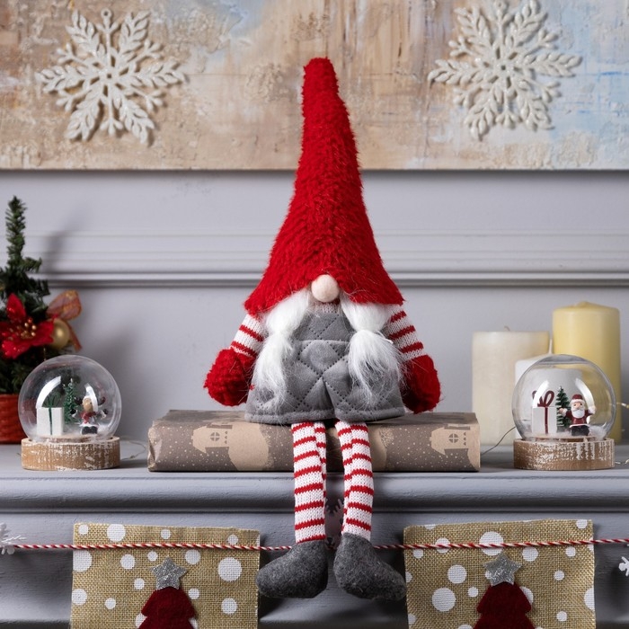 Светодиодная фигура &laquo;Гном с усами&raquo; 14 &times; 47 &times; 9 см, текстиль, батарейки AG10х3 (в комплекте), свечение тёплое белое