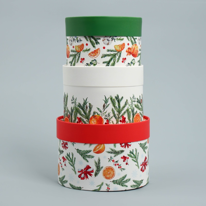 Набор шляпных коробок 3 в 1 &laquo;Акварельный&raquo;, 16 х 10, 14 х 9, 13 х 8.5 см, Новый год