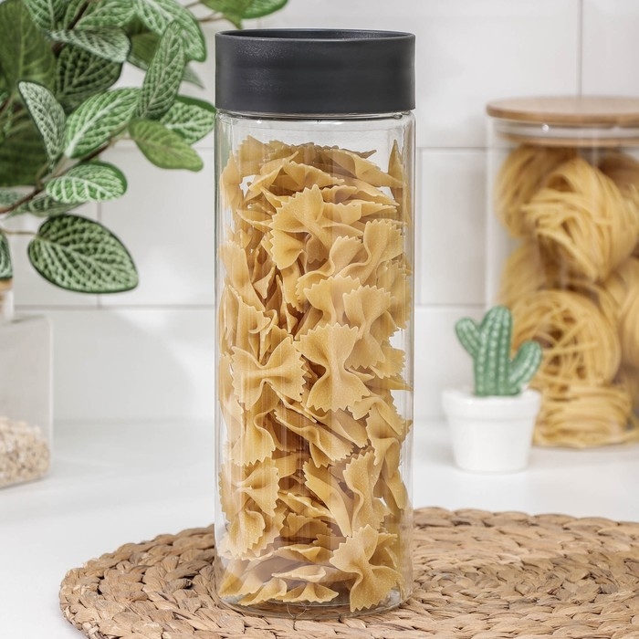 Ёмкость для сыпучих продуктов, Asti, 1.5 л, цвет прозрачный, крышка чёрная Ёмкость для сыпучих продуктов, Asti, 1.5 л, цвет прозрачный, крышка чёрная