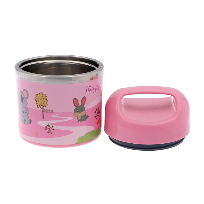 Ланч-бокс "В мире зверей", 630 мл, сохраняет тепло 3 ч, 11 х 15 см, розовый