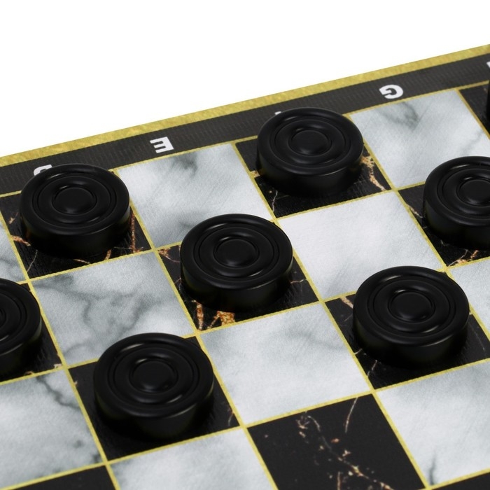 Шашки, настольная игра "Мрамор", поле винил, 30 х 30 см, 24 шт, d-3 см, h-0.9 см, в тубусе