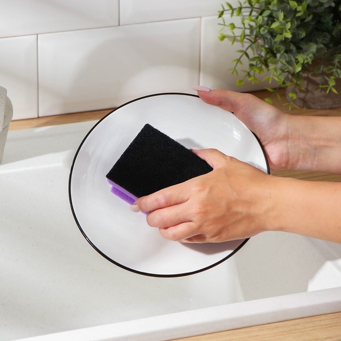 Набор губок для мытья посуды Raccoon «Фьюжн», 2 шт, 9,5×7×4,4 см, фиолетовый Набор губок для мытья посуды Raccoon «Фьюжн», 2 шт, 9,5×7×4,4 см, фиолетовый