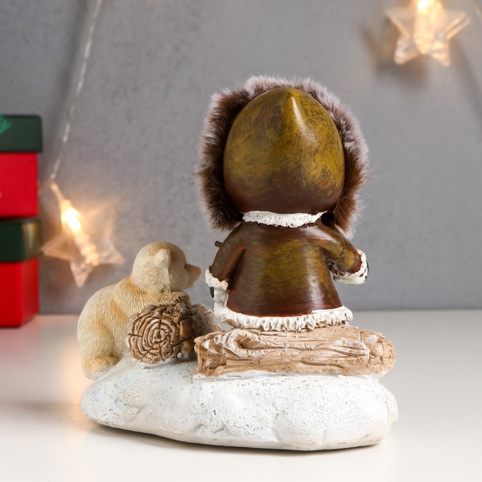 Сувенир полистоун световой Сувенир полистоун световой "Малыш и белый медвежонок - посиделки у костра" 12,5х8х13,5 см