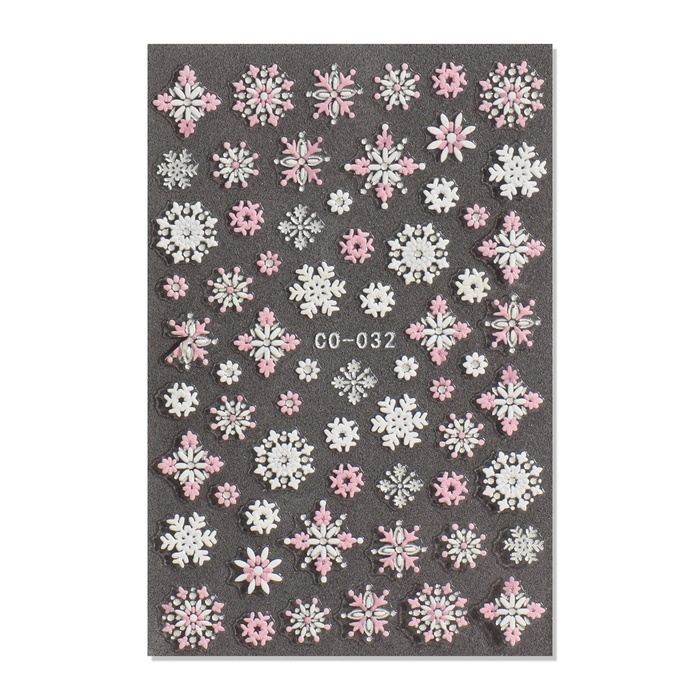 Новый год! Наклейки для ногтей &laquo;Снежинки&raquo;, объемные, цвет белый/розовый