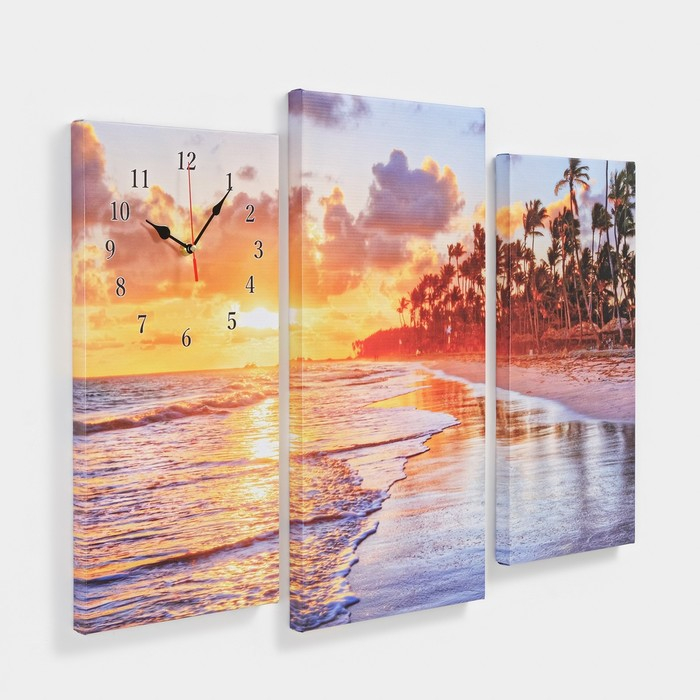 Часы-картина настенные, модульные Часы-картина настенные, модульные "Пальмы на закате", 60х80 см