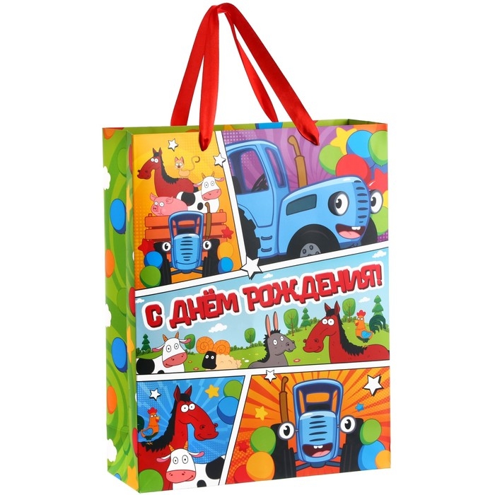 Набор подарочных пакетов, 31х40х11.5 см, Синий трактор