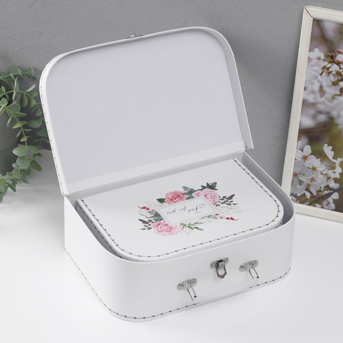 Шкатулка картон сундучок "Цветочный букет" набор 3 шт 29,5х19х10 22х15х8,5 25,5х17х9 см