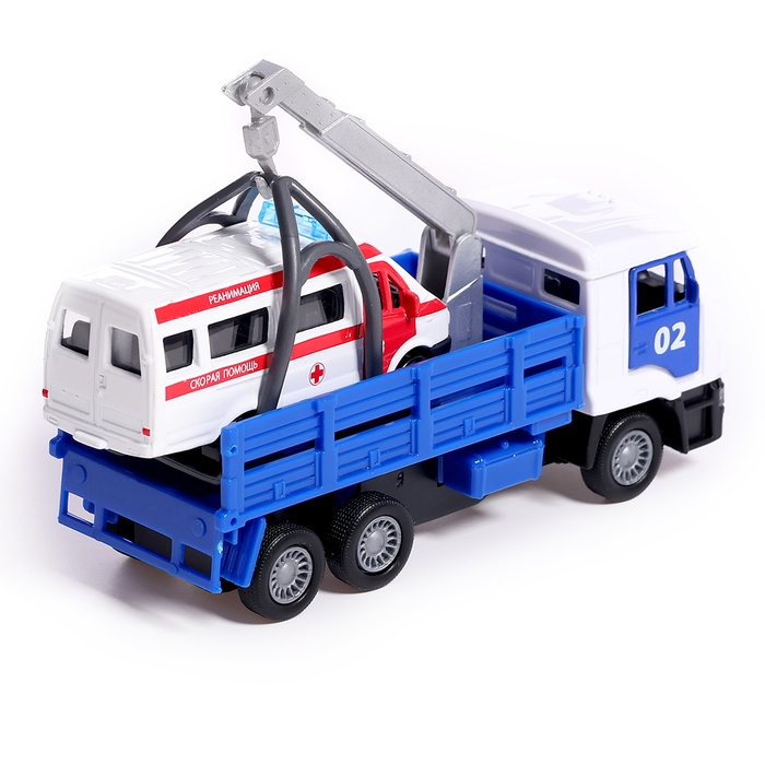 Машина металлическая &laquo;KAMAZ эвакуатор&raquo;, 12 см, открываются двери, подвижные детали, инерция, скорая помощь 7,5 см