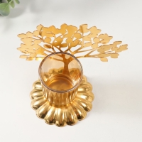 Подсвечник металл, стекло на 1 свечу "Дерево с листьями" d=4,7 см, золото 14,7х9,3х15 см Подсвечник металл, стекло на 1 свечу "Дерево с листьями" d=4,7 см, золото 14,7х9,3х15 см