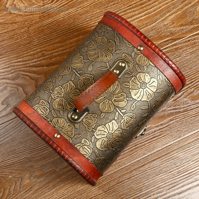 Шкатулка дерево состаренная Шкатулка дерево состаренная "Золотые цветы на чёрном" сундучок 17х22,5х18 см