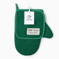 Набор кух. Этель New year collection цв. зел., варежка18х29 см, прихватка 19х19 см,100% хл.
