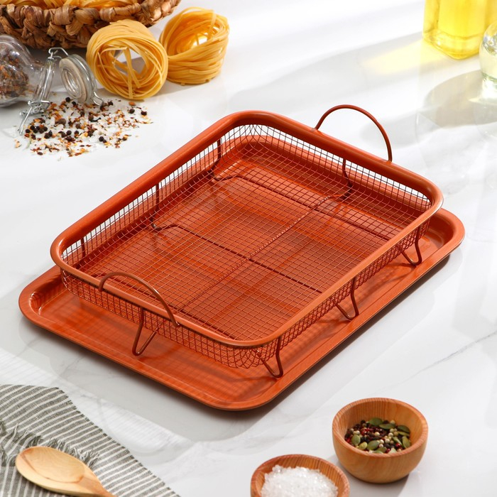 Противень «Прима. Гриль», 35×25 см, с решёткой, антипригарное покрытие, цвет коричневый Противень «Прима. Гриль», 35×25 см, с решёткой, антипригарное покрытие, цвет коричневый